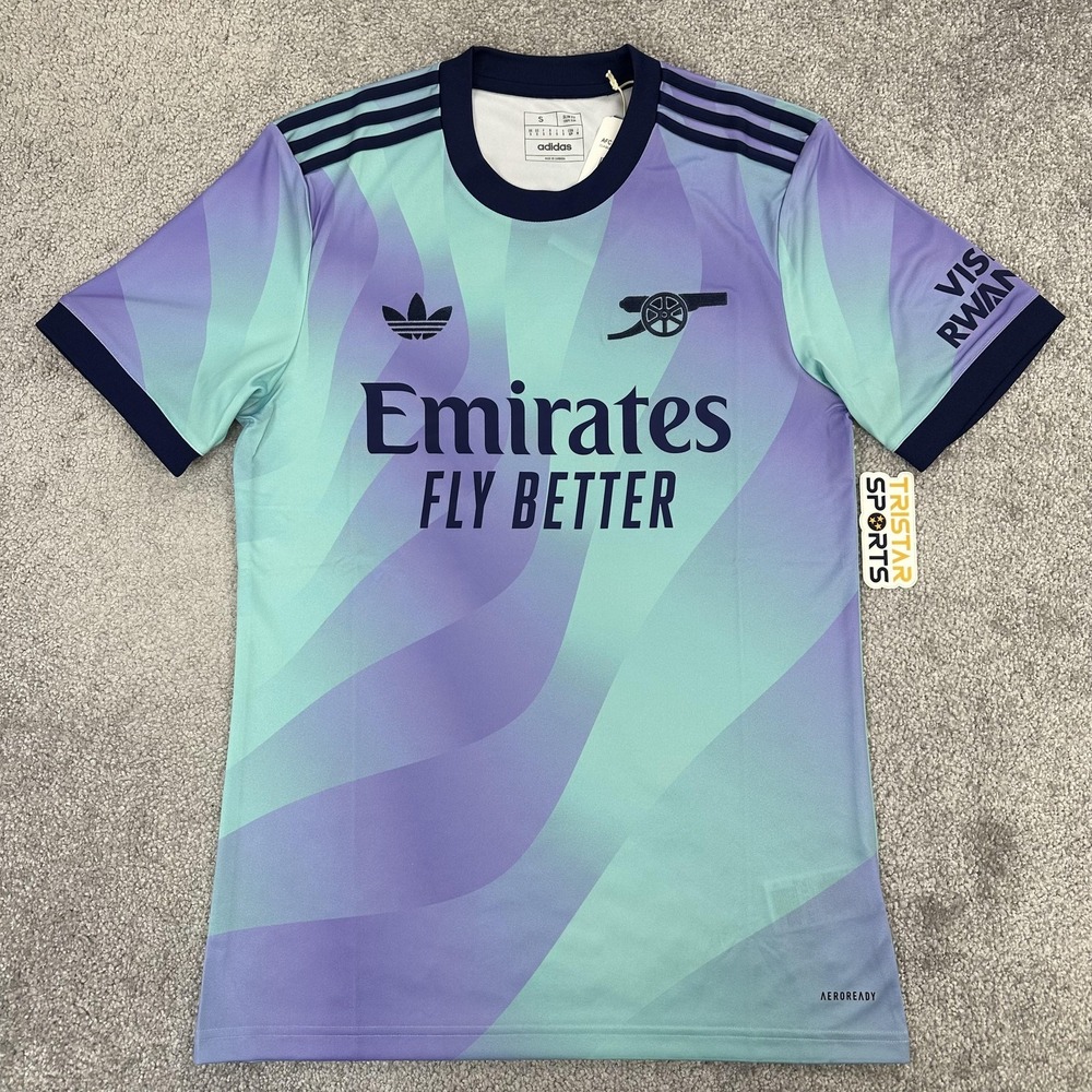 Arsenal Jersey Mens Small Aqua Purple Emirates Fly Better Soccer Adidas Third
